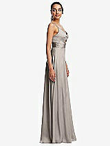 Side View Thumbnail - Taupe Triangle Cutout Bodice Maxi Dress with Adjustable Straps
