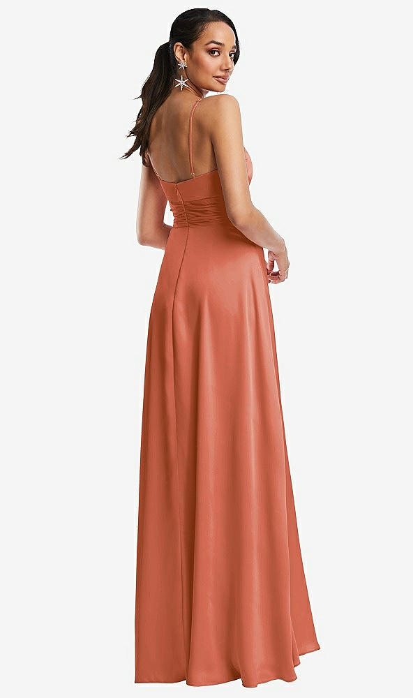 Back View - Terracotta Copper Triangle Cutout Bodice Maxi Dress with Adjustable Straps