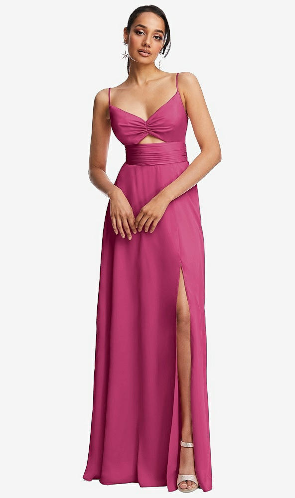 Front View - Tea Rose Triangle Cutout Bodice Maxi Dress with Adjustable Straps