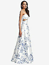 Side View Thumbnail - Cottage Rose Larkspur Open Neck Cutout Floral Satin A-Line Gown with Pockets