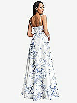 Rear View Thumbnail - Cottage Rose Larkspur Open Neck Cutout Floral Satin A-Line Gown with Pockets