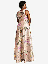 Alt View 3 Thumbnail - Butterfly Botanica Pink Sand Boned Corset Closed-Back Floral Satin Gown with Full Skirt