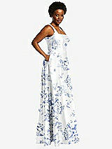Alt View 2 Thumbnail - Cottage Rose Larkspur Boned Corset Closed-Back Floral Satin Gown with Full Skirt