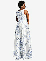Alt View 3 Thumbnail - Cottage Rose Larkspur Boned Corset Closed-Back Floral Satin Gown with Full Skirt