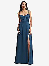 Front View Thumbnail - Dusk Blue Adjustable Strap A-Line Faux Wrap Maxi Dress