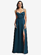 Front View Thumbnail - Atlantic Blue Adjustable Strap A-Line Faux Wrap Maxi Dress