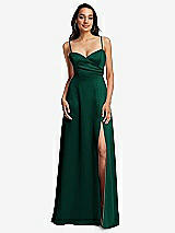 Front View Thumbnail - Hunter Green Adjustable Strap A-Line Faux Wrap Maxi Dress