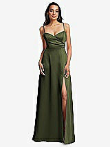 Front View Thumbnail - Olive Green Adjustable Strap A-Line Faux Wrap Maxi Dress