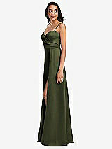 Side View Thumbnail - Olive Green Adjustable Strap A-Line Faux Wrap Maxi Dress