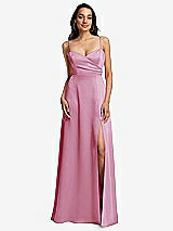 Front View Thumbnail - Powder Pink Adjustable Strap A-Line Faux Wrap Maxi Dress