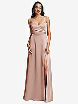 Front View Thumbnail - Toasted Sugar Adjustable Strap A-Line Faux Wrap Maxi Dress