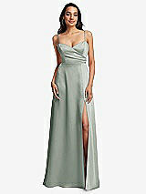 Front View Thumbnail - Willow Green Adjustable Strap A-Line Faux Wrap Maxi Dress