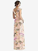 Rear View Thumbnail - Butterfly Botanica Pink Sand Cap Sleeve Pleated Skirt Floral Satin Dress with Pockets