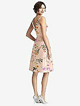 Rear View Thumbnail - Butterfly Botanica Pink Sand V-Neck Pleated Skirt Floral Satin Cocktail Dress with Pockets