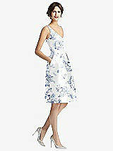 Front View Thumbnail - Cottage Rose Larkspur V-Neck Pleated Skirt Floral Satin Cocktail Dress with Pockets