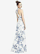 Rear View Thumbnail - Cottage Rose Larkspur High-Neck Cutout Floral Satin Dress with Pockets