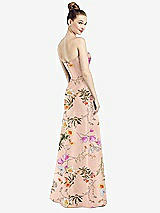 Rear View Thumbnail - Butterfly Botanica Pink Sand Strapless Notch Floral Satin Gown with Pockets
