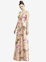 Front View Thumbnail - Butterfly Botanica Pink Sand Draped Wrap Floral Satin Maxi Dress with Pockets