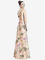Rear View Thumbnail - Butterfly Botanica Pink Sand Draped Wrap Floral Satin Maxi Dress with Pockets