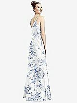 Rear View Thumbnail - Cottage Rose Larkspur Draped Wrap Floral Satin Maxi Dress with Pockets