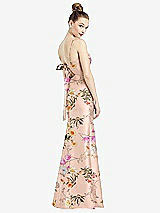 Rear View Thumbnail - Butterfly Botanica Pink Sand Open-Back Bow Tie Floral Satin Trumpet Gown