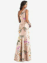 Alt View 3 Thumbnail - Butterfly Botanica Pink Sand Bow One-Shoulder Floral Satin Trumpet Gown