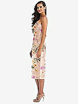Side View Thumbnail - Butterfly Botanica Pink Sand Strapless Bow-Waist Pleated Floral Satin Pencil Dress with Pockets