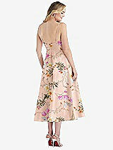 Rear View Thumbnail - Butterfly Botanica Pink Sand Spaghetti Strap Full Skirt Floral Satin Midi Dress
