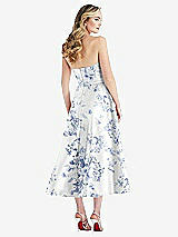 Rear View Thumbnail - Cottage Rose Larkspur Strapless Bow-Waist Full Skirt Floral Satin Midi Dress