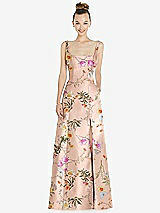 Front View Thumbnail - Butterfly Botanica Pink Sand Sleeveless Square-Neck Princess Line Floral Gown with Pockets