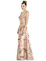 Side View Thumbnail - Butterfly Botanica Pink Sand Sleeveless Square-Neck Princess Line Floral Gown with Pockets