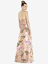 Rear View Thumbnail - Butterfly Botanica Pink Sand Basque-Neck Strapless Floral Satin Gown with Mini Sash