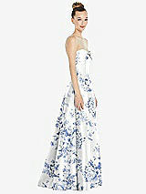 Side View Thumbnail - Cottage Rose Larkspur Bow Cuff Strapless Floral Satin Ball Gown with Pockets