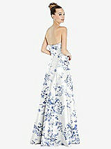 Rear View Thumbnail - Cottage Rose Larkspur Bow Cuff Strapless Floral Satin Ball Gown with Pockets