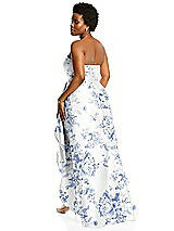 Alt View 3 Thumbnail - Cottage Rose Larkspur Strapless Floral Satin Gown with Draped Front Slit and Pockets
