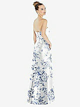 Rear View Thumbnail - Cottage Rose Larkspur Strapless Floral Satin Gown with Draped Front Slit and Pockets