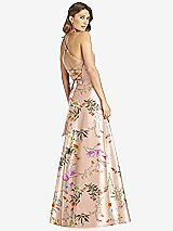 Rear View Thumbnail - Butterfly Botanica Pink Sand Halter Lace-Up Back Floral Satin A-Line Maxi Dress