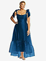 Alt View 1 Thumbnail - Comet Convertible Deep Ruffle Hem High Low Organdy Dress with Scarf-Tie Straps