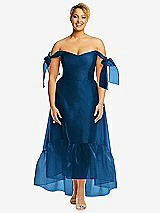 Front View Thumbnail - Comet Convertible Deep Ruffle Hem High Low Organdy Dress with Scarf-Tie Straps