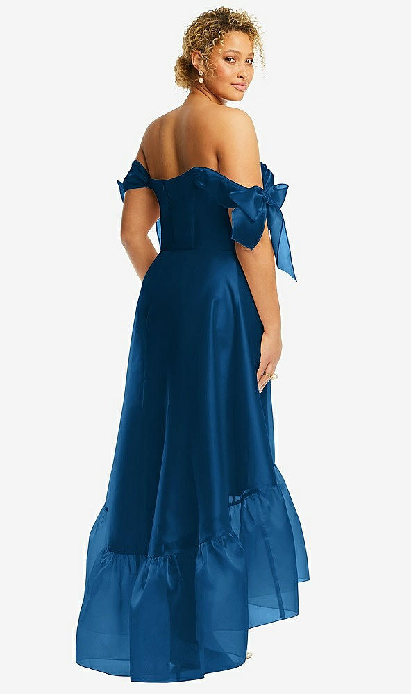 Back View - Comet Convertible Deep Ruffle Hem High Low Organdy Dress with Scarf-Tie Straps
