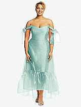 Front View Thumbnail - Coastal Convertible Deep Ruffle Hem High Low Organdy Dress with Scarf-Tie Straps