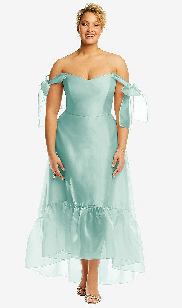 Front View - Coastal Convertible Deep Ruffle Hem High Low Organdy Dress with Scarf-Tie Straps