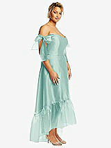 Side View Thumbnail - Coastal Convertible Deep Ruffle Hem High Low Organdy Dress with Scarf-Tie Straps