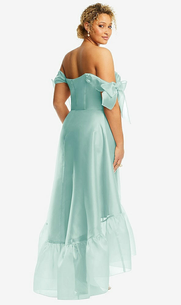 Back View - Coastal Convertible Deep Ruffle Hem High Low Organdy Dress with Scarf-Tie Straps