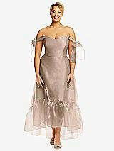 Front View Thumbnail - Topaz Convertible Deep Ruffle Hem High Low Organdy Dress with Scarf-Tie Straps