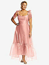 Alt View 1 Thumbnail - Apricot Convertible Deep Ruffle Hem High Low Organdy Dress with Scarf-Tie Straps