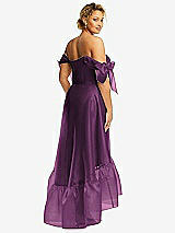 Rear View Thumbnail - Aubergine Convertible Deep Ruffle Hem High Low Organdy Dress with Scarf-Tie Straps