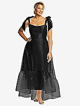 Alt View 1 Thumbnail - Black Convertible Deep Ruffle Hem High Low Organdy Dress with Scarf-Tie Straps