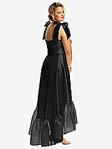 Alt View 3 Thumbnail - Black Convertible Deep Ruffle Hem High Low Organdy Dress with Scarf-Tie Straps