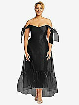 Front View Thumbnail - Black Convertible Deep Ruffle Hem High Low Organdy Dress with Scarf-Tie Straps